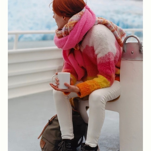 Anthropologie Simone Striped Wool Blend Fuzzy Knit Pullover Sweater XS Rainbow - Picture 4 of 12